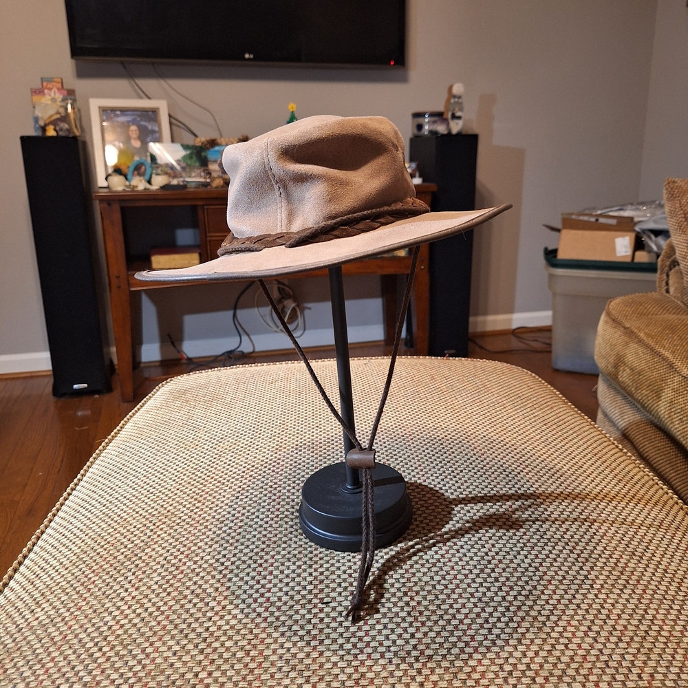 Wide Brim Tan Suede Cowboy Hat with Chin Cord Made In Australia